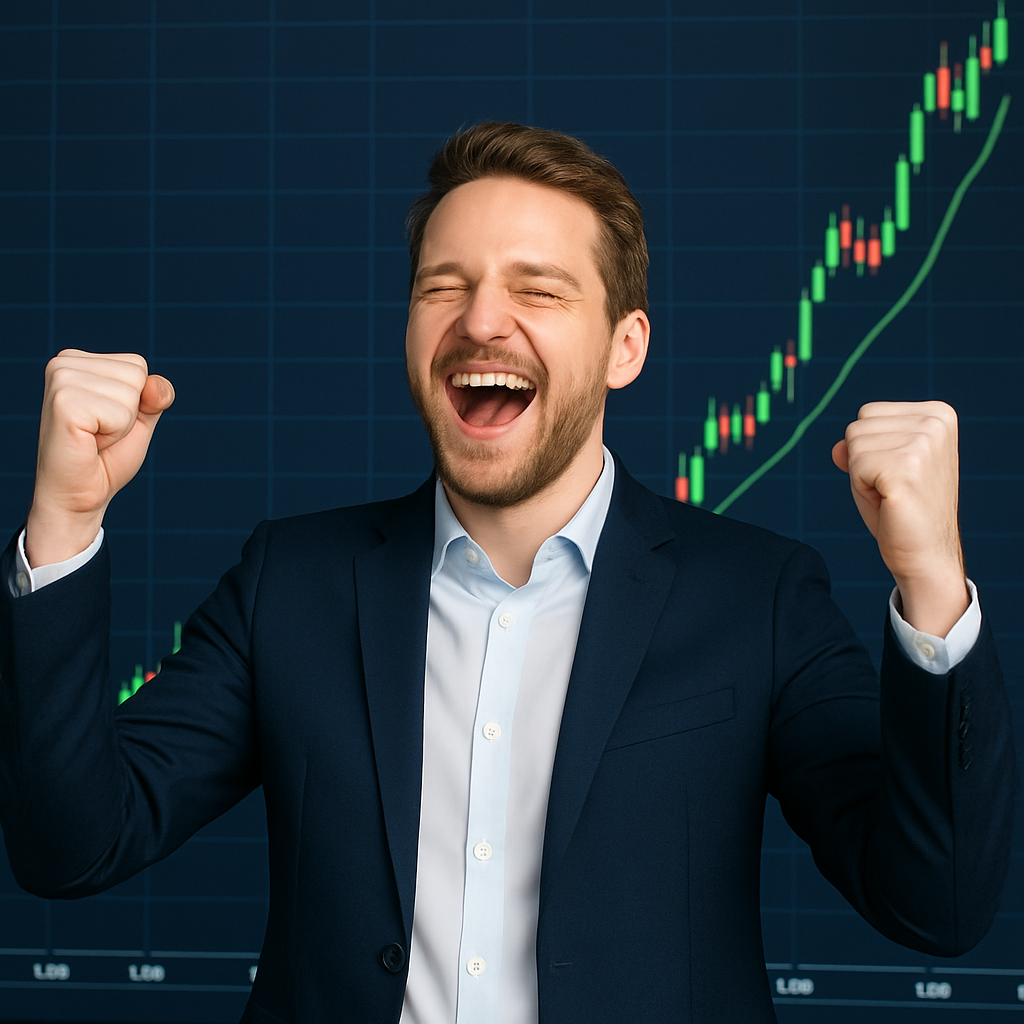 a white man doing the same thing but celebrating with his stock market wins-1